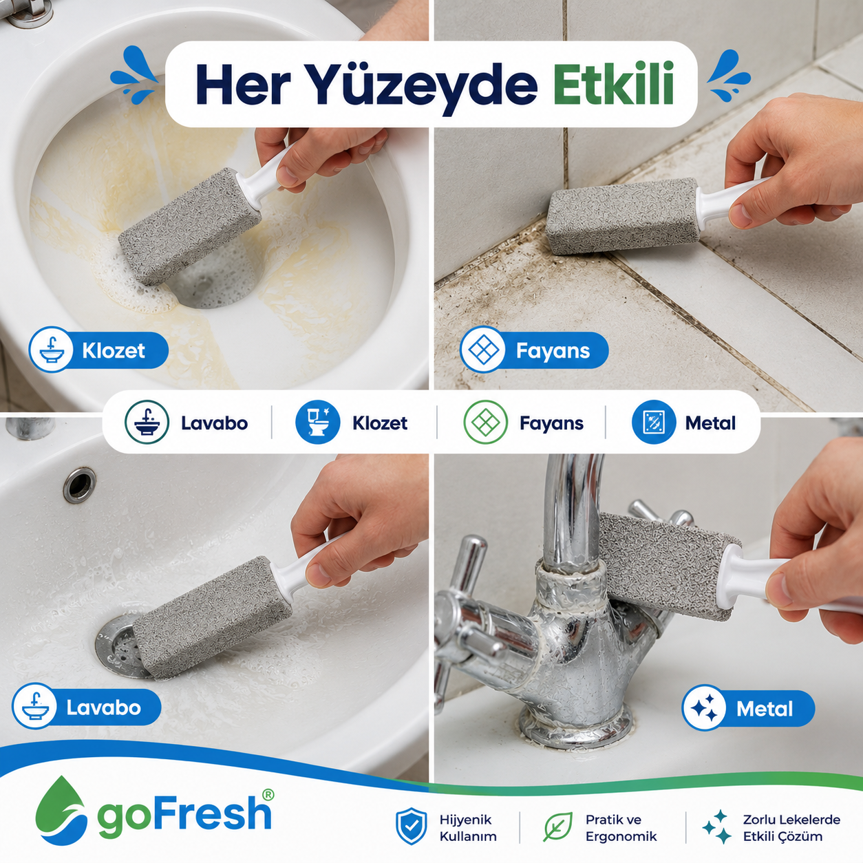 Gofresh Temizlik Taşı Seramik, Lavabo, Klozet ve Sert Yüzeyler İçin